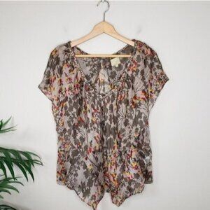 Postella | Silk Abstract Floral Flutter Blouse Size Medium